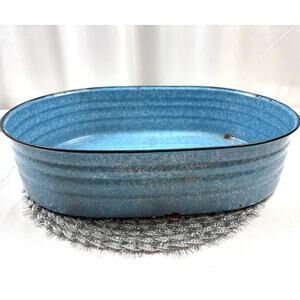 LISK Enamelware Roaster Top ONLY Speckled Turquoise Farmhouse Country Decor Vtg